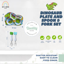 Load image into Gallery viewer, Dinosaur Shaped Plate and Spoon &amp; Fork Set
