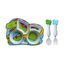 Load image into Gallery viewer, Dinosaur Shaped Plate and Spoon &amp; Fork Set
